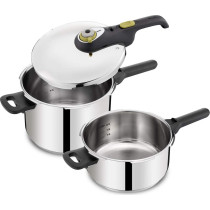 Tefal Stainless Steel Manual Pressure Cooker, 6 Liter, 4 Liter, Silver, 3 Pcs Set P2544331