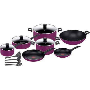 Tefal Simply Cook 15 Pcs Cooking Set, Purple, Aluminium, B093Se86