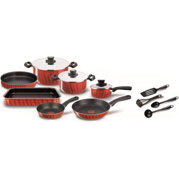 Tefal Tempo Flame Non Stick 14Pcs Pots and Pans Cooking Set, Red, Aluminum, C5489382