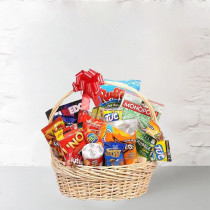 Playful Hamper For Diwali Basket of Chocolates and Games with Long Carry Handles, Natural