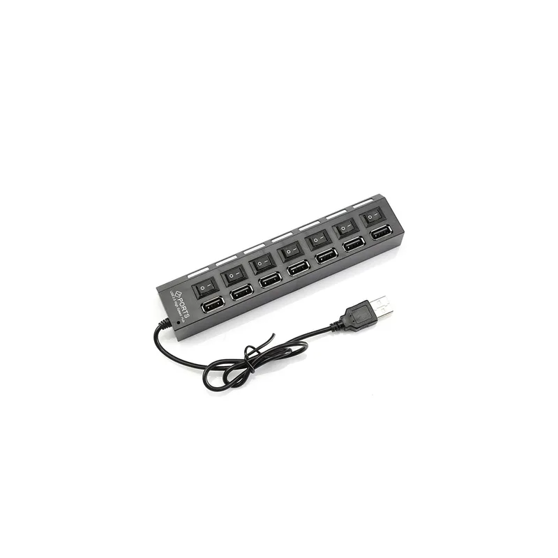 7 Port Slot Tap Usb 2.0 Hub Adapter Splitter Black