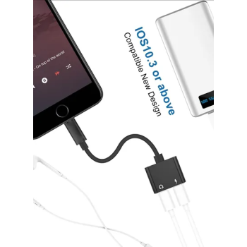 2In1 Lightning Audio Jackcharging Port Splitter Black