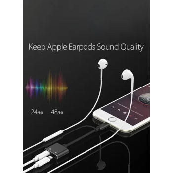 2In1 Lightning Audio Jackcharging Port Splitter Black