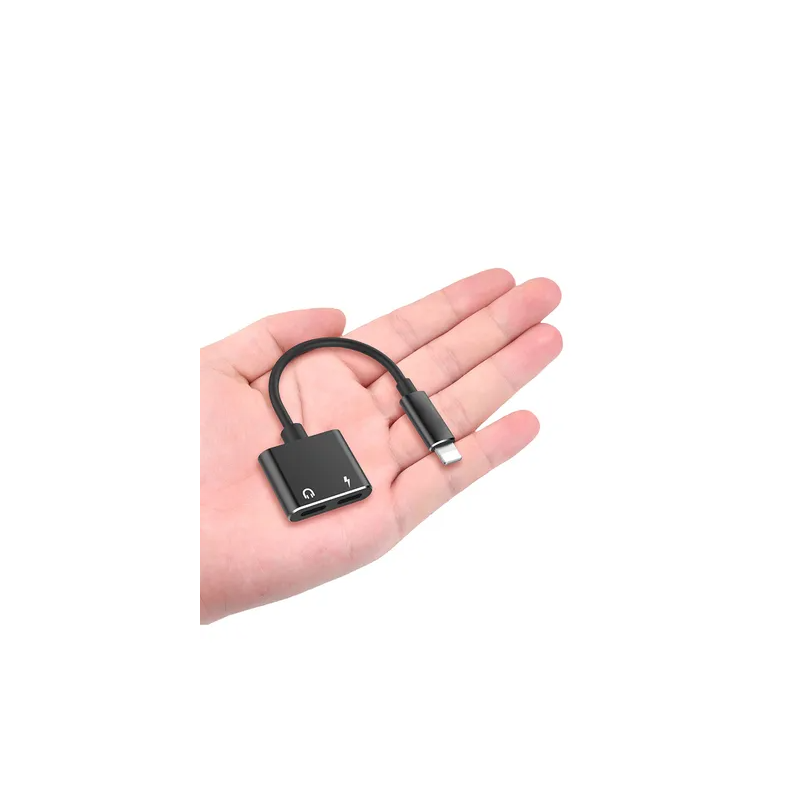 2In1 Lightning Audio Jackcharging Port Splitter Black