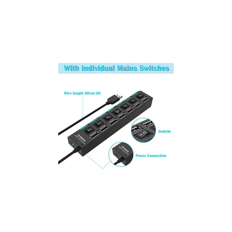 7Port Usb Hub With Onoff Switch Black