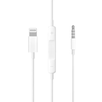 Lightning To 3.5 Mm Male Aux Stereo Audio Cable With Volume Control White