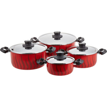 Tefal Tempo Flame Non Stick 8 Pcs Cooking Set, Red, Aluminium, C5489882