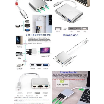 Typec To Hdmi 3 In 1 Adapter Hdmi Usb3.0 Typec Silver