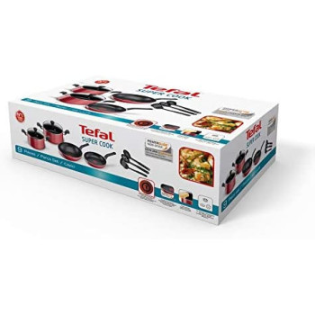 Tefal Super Cook Non Stick With Thermo Spot 9 Pcs Cooking Set, Red, Aluminium, B243S986
