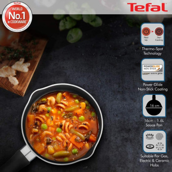 TEFAL Delicia 16 cm Sauce Pan With Lid, Black, Aluminium, B1542284