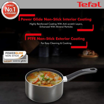 TEFAL Delicia 16 cm Sauce Pan With Lid, Black, Aluminium, B1542284
