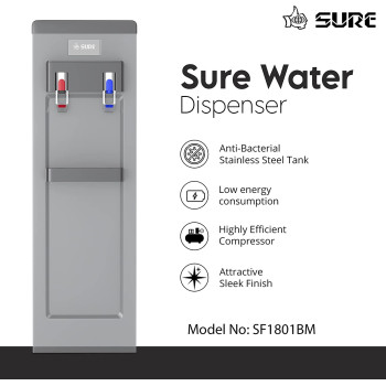 Sure Water Dispenser Top Loading, Hot & Cold Temperature, Best For Home Office And Kitchen, Grey Colour, Sf1801Bm Min 1 year manufacturer warranty