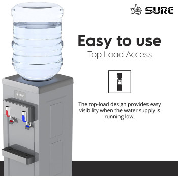 Sure Water Dispenser Top Loading, Hot & Cold Temperature, Best For Home Office And Kitchen, Grey Colour, Sf1801Bm Min 1 year manufacturer warranty