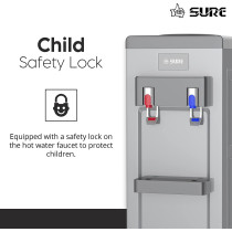 Sure Water Dispenser Top Loading, Hot & Cold Temperature, Best For Home Office And Kitchen, Grey Colour, Sf1801Bm Min 1 year manufacturer warranty