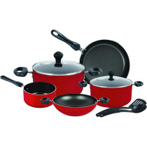 Prestige 9 Piece Non Stick Cast Aluminium Cookware sets Induction Base Non Stick Aluminium Casserole Sauce Pan Fry Pan Red