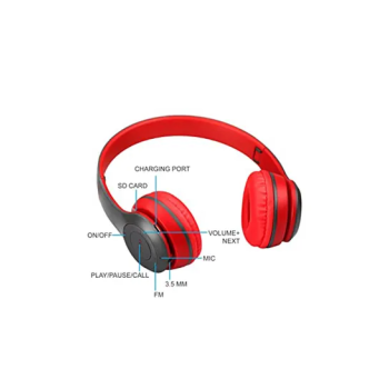 P47 Bluetooth Wireless Over The Head Headphones Red Black