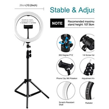 LED Photography Ring Light With Tripod Stand Black White
