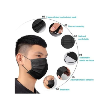 50 Piece Disposable 3 Layer NonWoven Face Mask Black