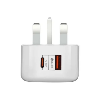 Type C Dual Port Wall Charger Travel Power Adapter UK Plug White