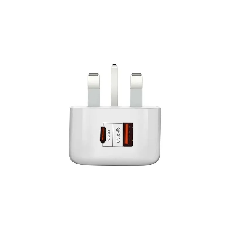 Type C Dual Port Wall Charger Travel Power Adapter UK Plug White