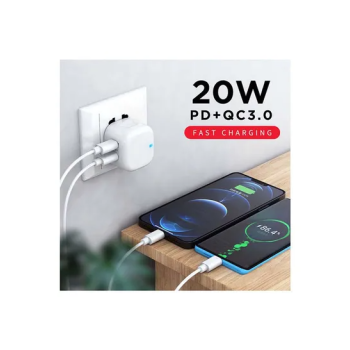 Type C Dual Port Wall Charger Travel Power Adapter UK Plug White