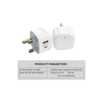 Type C Dual Port Wall Charger Travel Power Adapter UK Plug White