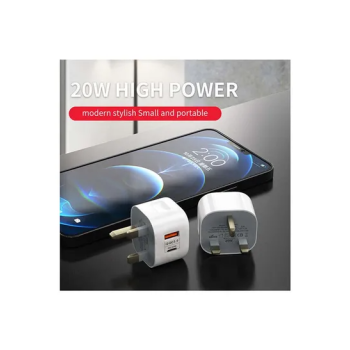 Type C Dual Port Wall Charger Travel Power Adapter UK Plug White