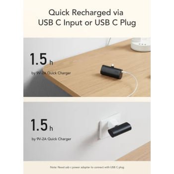 Builtin Upgraded Cable Mini Fast Charging Portable Charger for USB C Devices 5000mAh