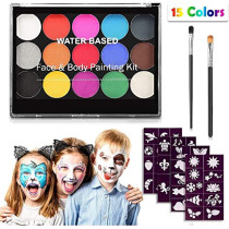 Brain Giggles Face Paint Kit Professional Body Face 15 Colors 2 Brush and 40 Stencils for Halloween
