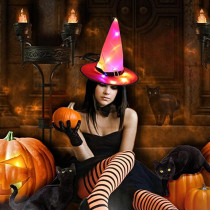 Witch Hat Halloween Decorations Glowing Witch Cap Hat Lighted for Halloween Party Decor Cosplay Costume Accessory Generic