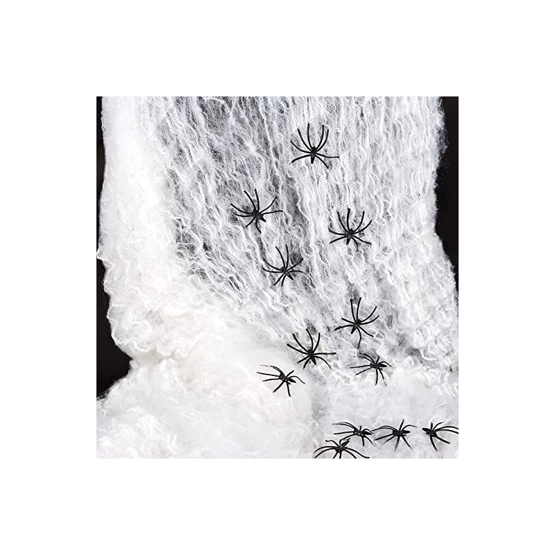 Brain Giggles Halloween Spider Web 40 grams with 20 Spiders for Super Stretch Cobweb for Indoor and Outdoor Halloween Decoration