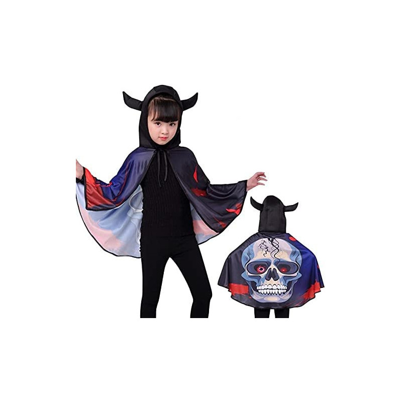 Brain Giggles Halloween Kids Cape with Devil Horns Skull
