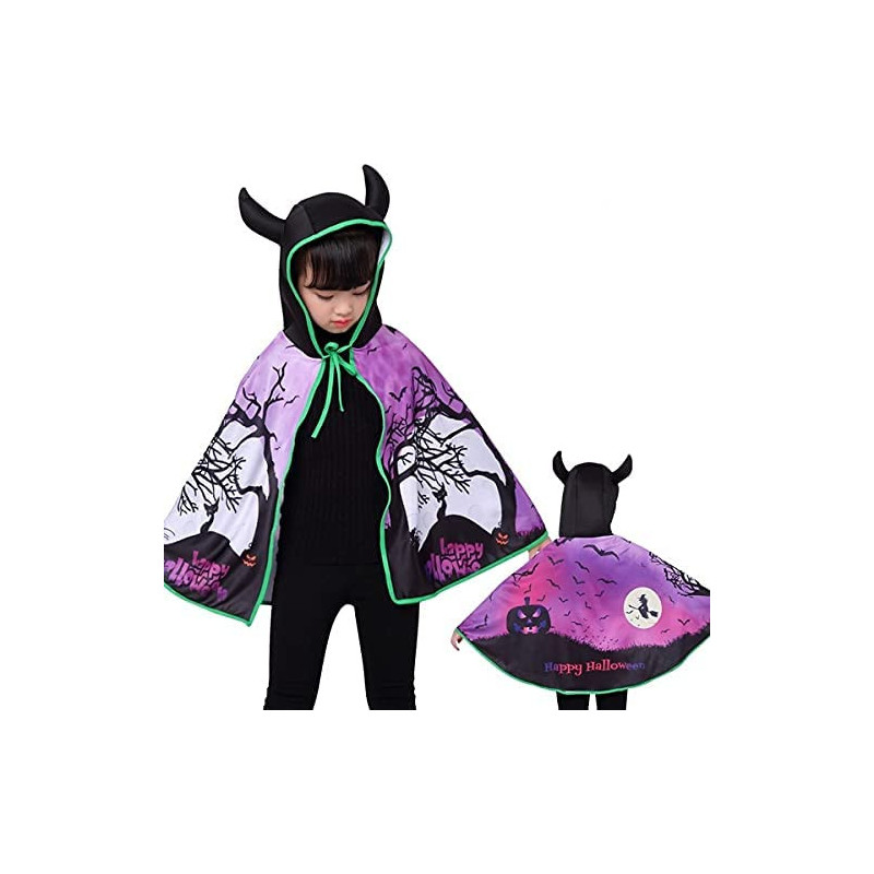 Brain Giggles Halloween Kids Cape with Devil Horns Witch