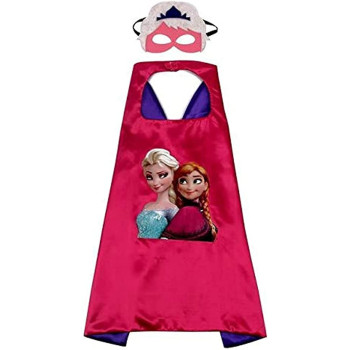 JADE Double Sided Princess Anna Cape and Mask Costume Frozen Dress Set for Girls Multi Color