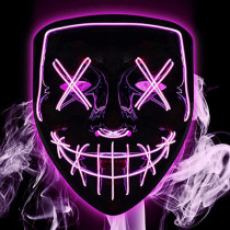 JADE Halloween Mask LED Light up Purge Mask for Halloween Party Halloween Mask with Purple Light for Kids and Adults