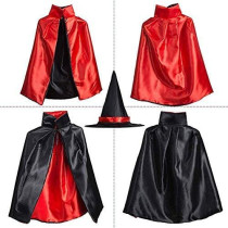 Jade Double Sided Red Witch Cape And Hat Costume Set For Halloween Birthday Party Dress Up Role Play Role Play Costume 90 * 90