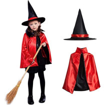 Jade Double Sided Red Witch Cape And Hat Costume Set For Halloween Birthday Party Dress Up Role Play Role Play Costume 90 * 90