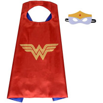Braingiggles Wonder Woman Superhero Cape Costume Set With Mask For Halloween Brithday Party Dressup Role Play Red