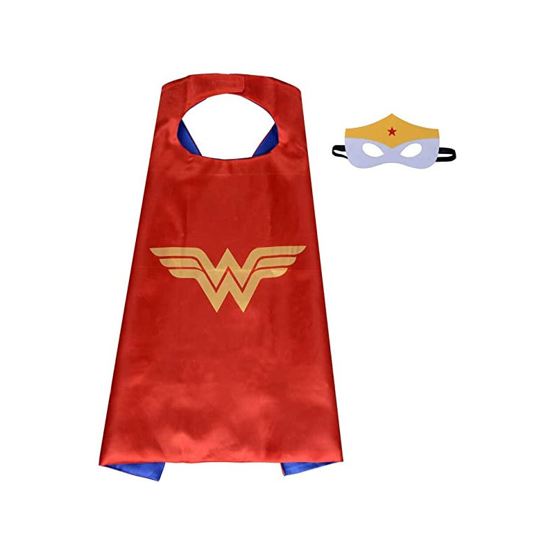 Braingiggles Wonder Woman Superhero Cape Costume Set With Mask For Halloween Brithday Party Dressup Role Play Red