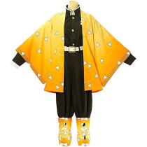 Brain Giggles Halloween Costume Cosplay Demon Slayer Costume Zenitsu Cosplay Agatsuma Kimono Anime Outfit for Kids and Adults