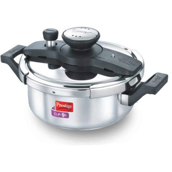 Prestige Clip on Stainless Steel Pressure Cooker, Cook And Serve Pot with Extra Glass Lid, 3 Liters