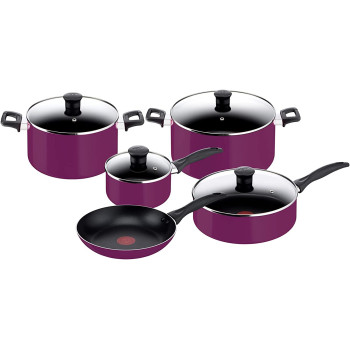 Tefal Simply Cook 9 Pcs Cooking Set, Purple, Aluminium, B093S986