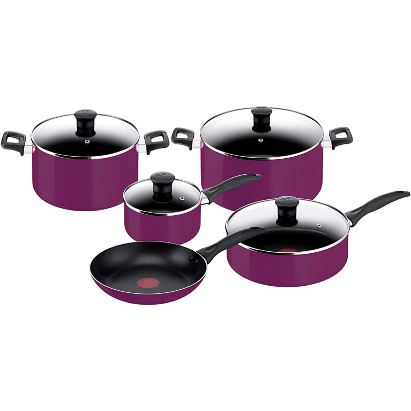 Tefal Simply Cook 9 Pcs Cooking Set, Purple, Aluminium, B093S986