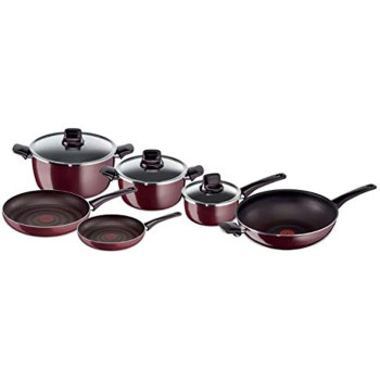 Tefal Pleasure Cooking Set of 9 Pieces, D5059752, Burgundy, Aluminum