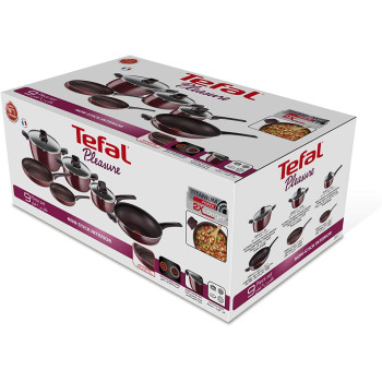 Tefal Pleasure Cooking Set of 9 Pieces, D5059752, Burgundy, Aluminum