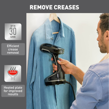 Tefal Handheld Clothes Steamer, Powerful 90G Min Steam Boost, Ready To Use In 25 Seconds, Black And Silver, Dt8250, Black & Silver