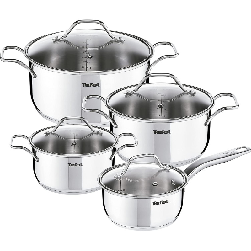 TEFAL Intuiton 5 Pcs Induction Pots and Pan Set, Stainless Steel, A702S885