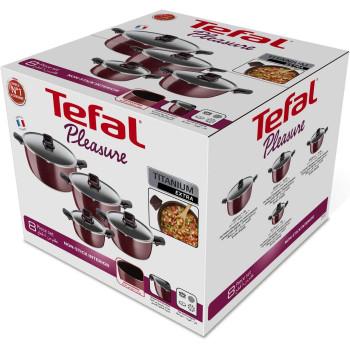 Tefal Pleasure Cookware Set 8 Pieces D5059852 Burgundy Aluminum