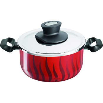 Tefal Tempo Flame 22 Cm Non Stick Casserole With Lid Red Aluminium C3044583
