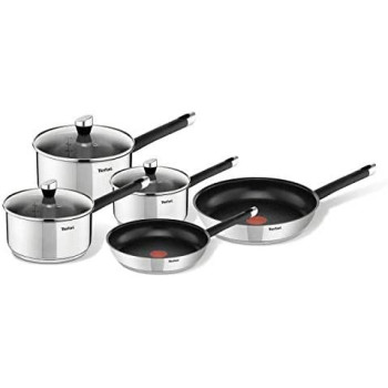 Tefal Emotion 8 Piece Cooking Set Stainless Steel E823S524 And Tefal Delicia 24 Cm Kadai With Lid B1549684 Multi Color